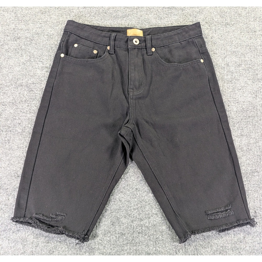 POL Black Denim Shorts High Rise Distressed Frayed Hem TWP52 Size S